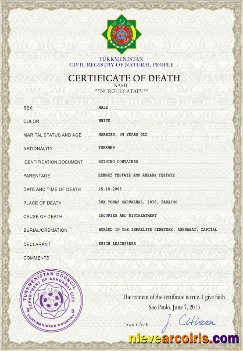 Turkmenistan death certificate